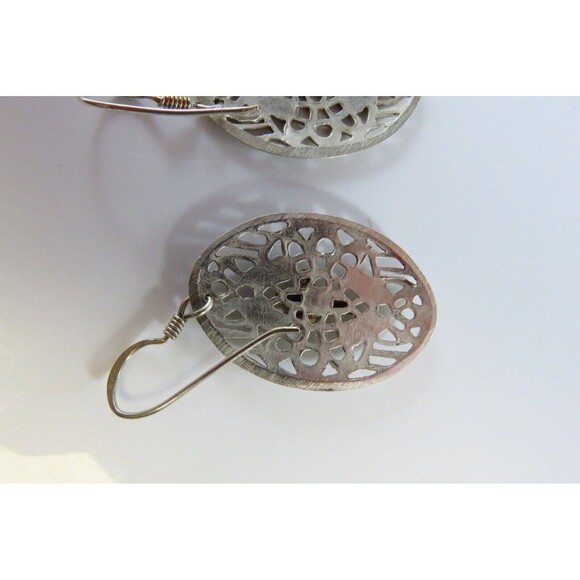 Pre-owned Oval Pierced Plaque Dangle Earrings in Sterling Silver 1 5/8" Drop - Picture 6 of 10